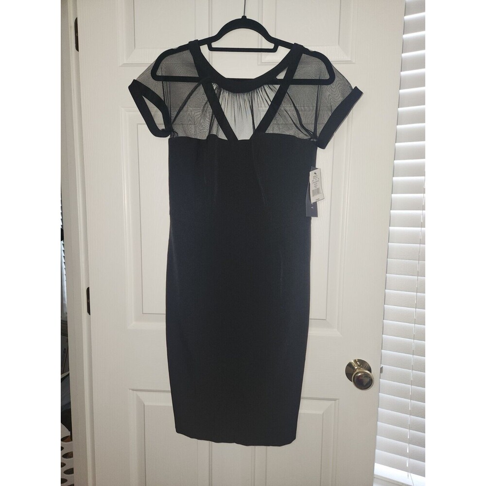 NWT Scarlett Black Dress style S275770 Midi Mesh Sheath Sz 10 Classy Work Party